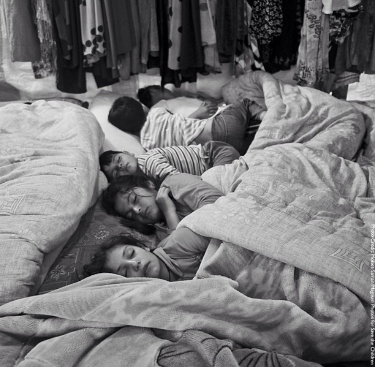Where children sleep - Syrian children waking up inside their tent